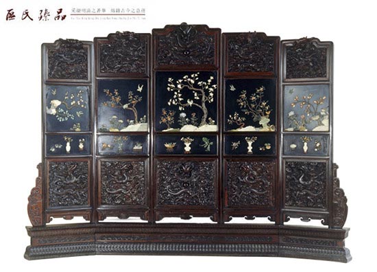 清中期 紫檀雕云龍紋嵌玉石座屏風(fēng)(區(qū)氏臻品)
