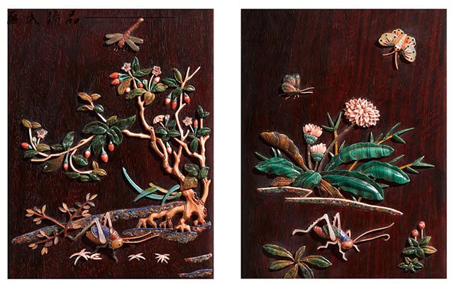 進(jìn)入清代以后,百寶嵌發(fā)展成為家具制作的重要鑲嵌技術(shù)之一(圖為區(qū)氏臻品嵌百寶石方筆筒細(xì)節(jié)圖)